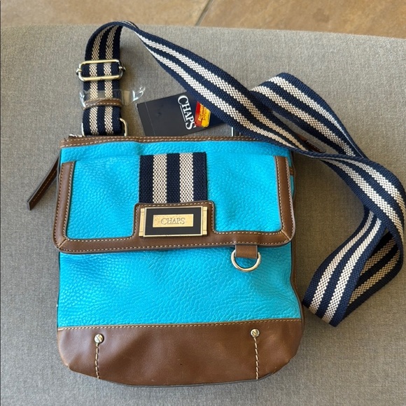 NWT Chaps Turquoise and Brown Crossbody Bag - Picture 1 of 4